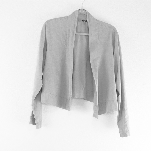 Flax Jackets & Blazers - FLAX Light Gray Open Linen Cardigan Jacket